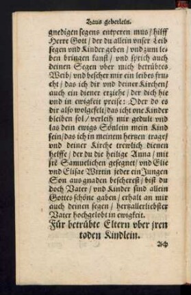 Für betrübte Eltern uber iren toden Kindlein.