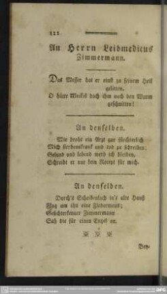 An Herrn Leibmedicus Zimmermann