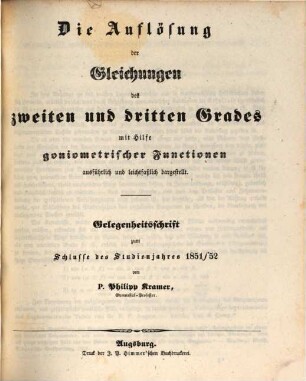 Jahresbericht über die Königliche Katholische Studien-Anstalt bei St. Stephan in Augsburg : im Studienjahre ... 1851/52