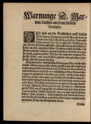Warnunge D. Martini Luther/ an seine lieben Teutschen.