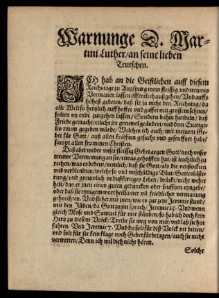 Warnunge D. Martini Luther/ an seine lieben Teutschen.