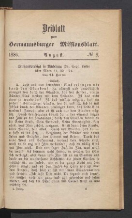 Beiblatt. 1886. August. N°. 8