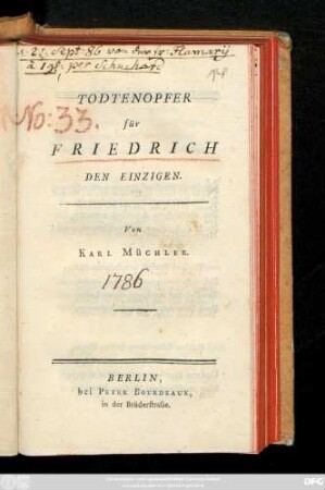 Todtenopfer für Friedrich Den Einzigen