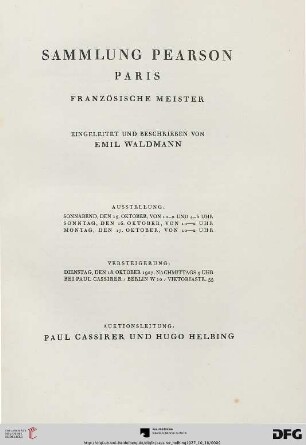 Sammlung Pearson, Paris : französische Meister ; Versteigerung: Dienstag, den 18. Oktober 1927