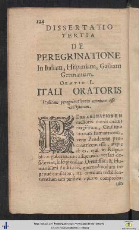 Dissertatio III. De Peregrinatione in Italiam, Hispaniam, Galliam, Germaniam.