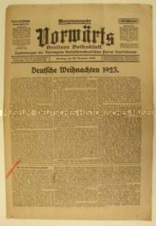 Zentralorgan der SPD "Vorwärts" zur außen-, innenpolitischen und sozialen Lage in Deutschland zu Weihnachten 1923