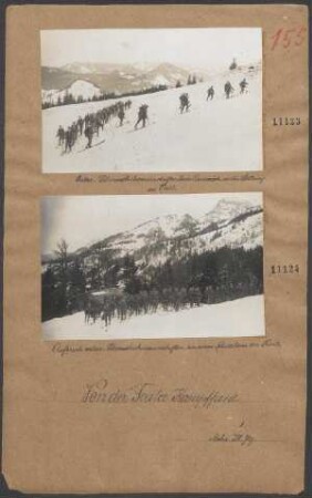 Österr. Schneeschuhmannschaften beim Einmarsch in die Stellung in Tirol