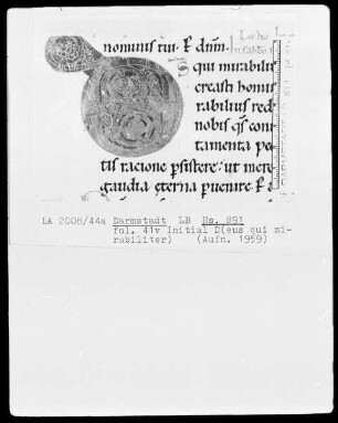 Laacher Sakramentar — Initiale D (eus qui mirabiliter), Folio 41 verso