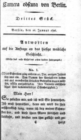 Drittes Stück, 16. Januar 1796