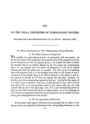 Paper XXI. On the Focal Properties of Homographic Figures.