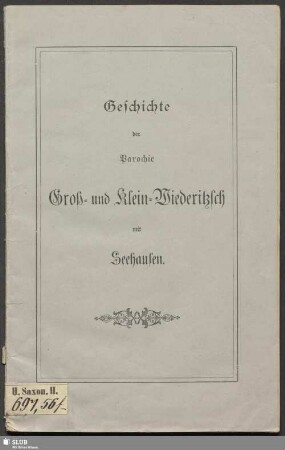 Geschichte der Parochie Groß- und Klein-Wiederitzsch mit Seehausen