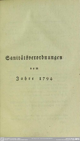 Sanitätsverordnungen vom Jahre 1794