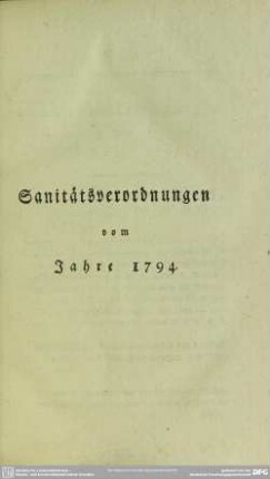 Sanitätsverordnungen vom Jahre 1794