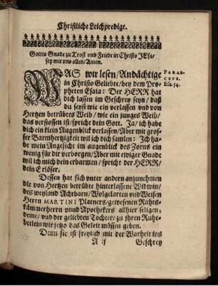 Christliche Leichpredigt. Textus , Ex. Johan. 3.