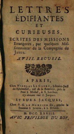 Lettres Édifiantes Et Curieuses : Écrites Des Missions Étrangères. 18