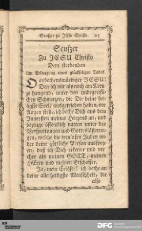 Seufzer Zu JESU Christo Dem sterbenden Um Erlangung eines glückseligen Todes.