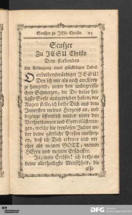 Seufzer Zu JESU Christo Dem sterbenden Um Erlangung eines glückseligen Todes.