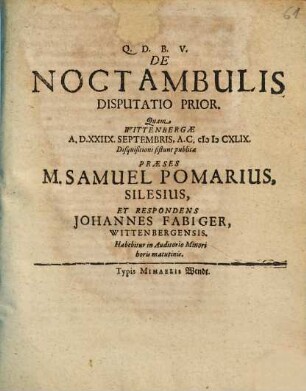 De Noctambulis Disputatio ..., 1
