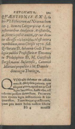 Quaestionis Ex Libro VI. Ethicorum ....
