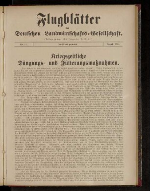 Flugblätter der Deutschen Landwirtschafts-Gesellschaft. Nr. 17.