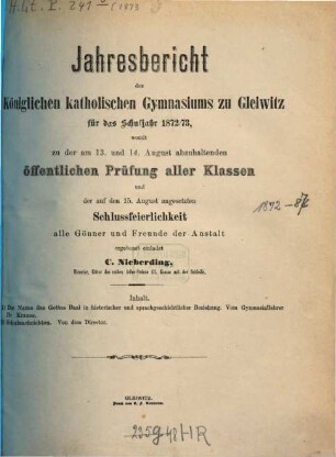 Jahresbericht : für das Schuljahr .... 1872/73