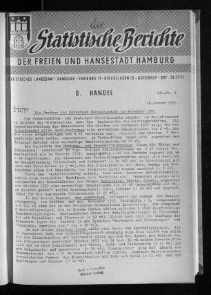 Die Umsätze des Hamburger Einzelhandels im November 1957 : Lfd. Nr. 1