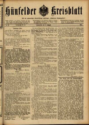 Ausgabe vom Samstag, den 15. August 1914.