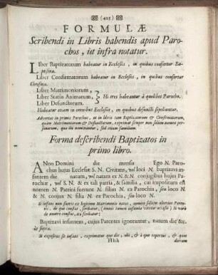 Formulæ Scribendi in Libris habendis aput parochos, ut infra notatur.