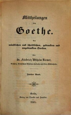 Mittheilungen über Goethe. 2