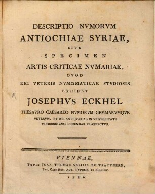 Descriptio Nvmorvm Antiochiae Syriae, Sive Specimen Artis Criticae Nvmariae