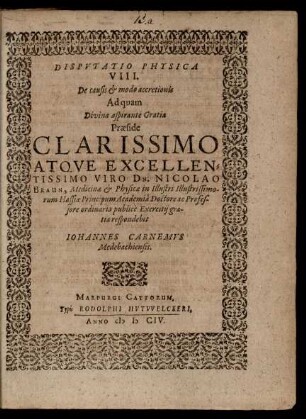 Disputatio Physica VIII. De causis & modo accretionis