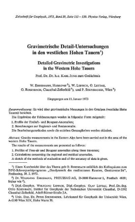 Gravimetrische Detail-Untersuchungen in den westlichen Hohen Tauern
