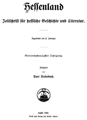 23.1909: Hessenland : Zeitschrift für hessische Geschichte und Literatur