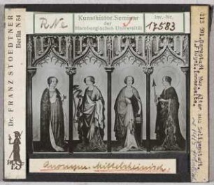 Darmstadt, Museum: Mittelrheinischer Meister, Altar aus Seligenstadt, weibliche Heilige (Stoedtner-Nr. 113591)