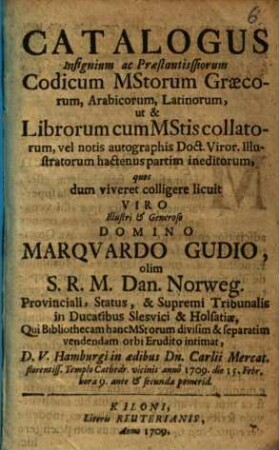 Catalogus insignium ac praestantissimorum codicum manuscriptorum Graecorum, Arabicorum, Latinorum