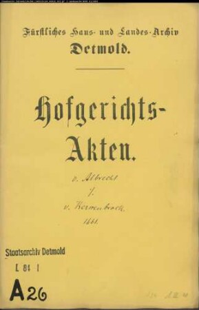 Albrecht, (Albers), Hans Ernst gegen Franz Christoph von Kerssenbrock - Schuldforderung