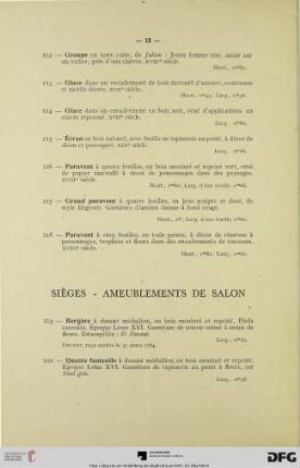 Sièges – Ameublement de salon (Nr. 119-125)