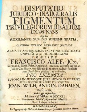 Disputatio iuridico-inauguralis figmentum privilegiorum realium examinans