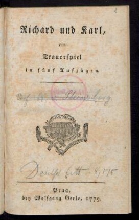 Richard und Karl : ein Trauerspiel in fünf Aufzügen