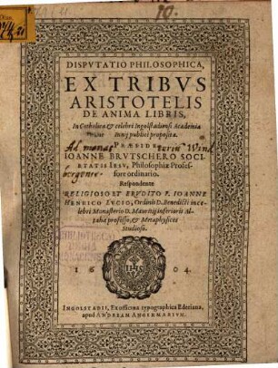 Disputatio philosophica ex tribus Aristotelis de anima libris