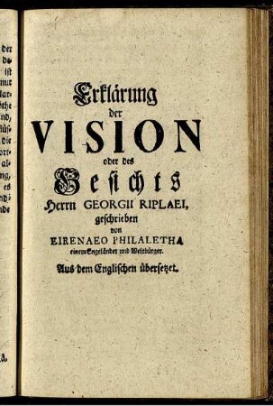 Erklärung der Vision oder des Gesichts Herrn Georgii Riplaei.