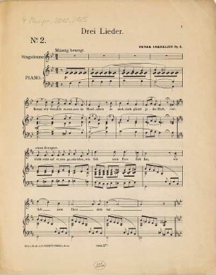 3 Lieder : op. 4, 2bis. Komm wir wandeln zusammen
