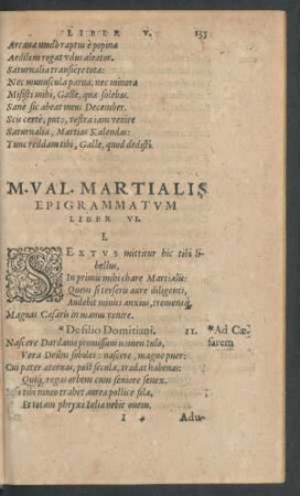 M. Val. Martialis Epigrammatum Liber VI.