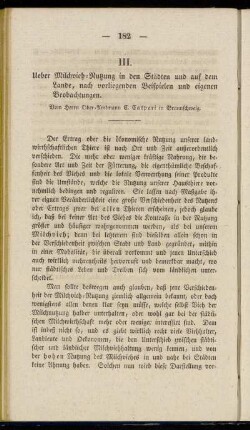 III. Ueber Milchvieh-Nutzung in den Städten und auf dem Lande, nach vorliegenden Beispielen und eigenen Beobachtungen