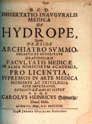Diss. inaug. med. de hydrope