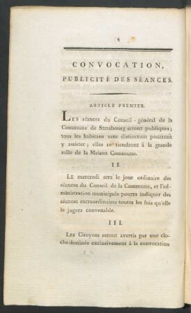 Convocation, Publicité Des Séances