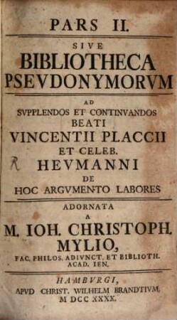 Bibliotheca anonymorum et pseudonimorum. Pars 2