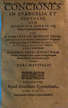 Conciones In Evangelia Et Epistolas, Qvae Dominicis Diebvs In Ecclesia populo proponi solent