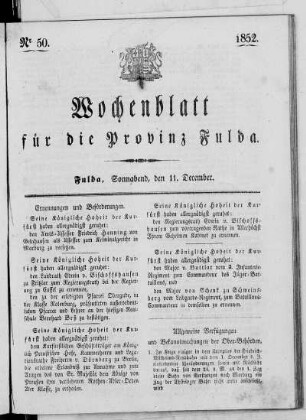 Nr. 50, Ausgabe vom 11. Dezember 1852