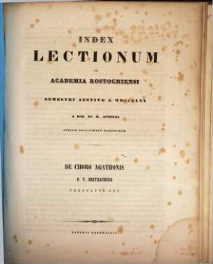 Index lectionum in Academia Rostochiensi ... publice privatimque habendarum, SS 1856